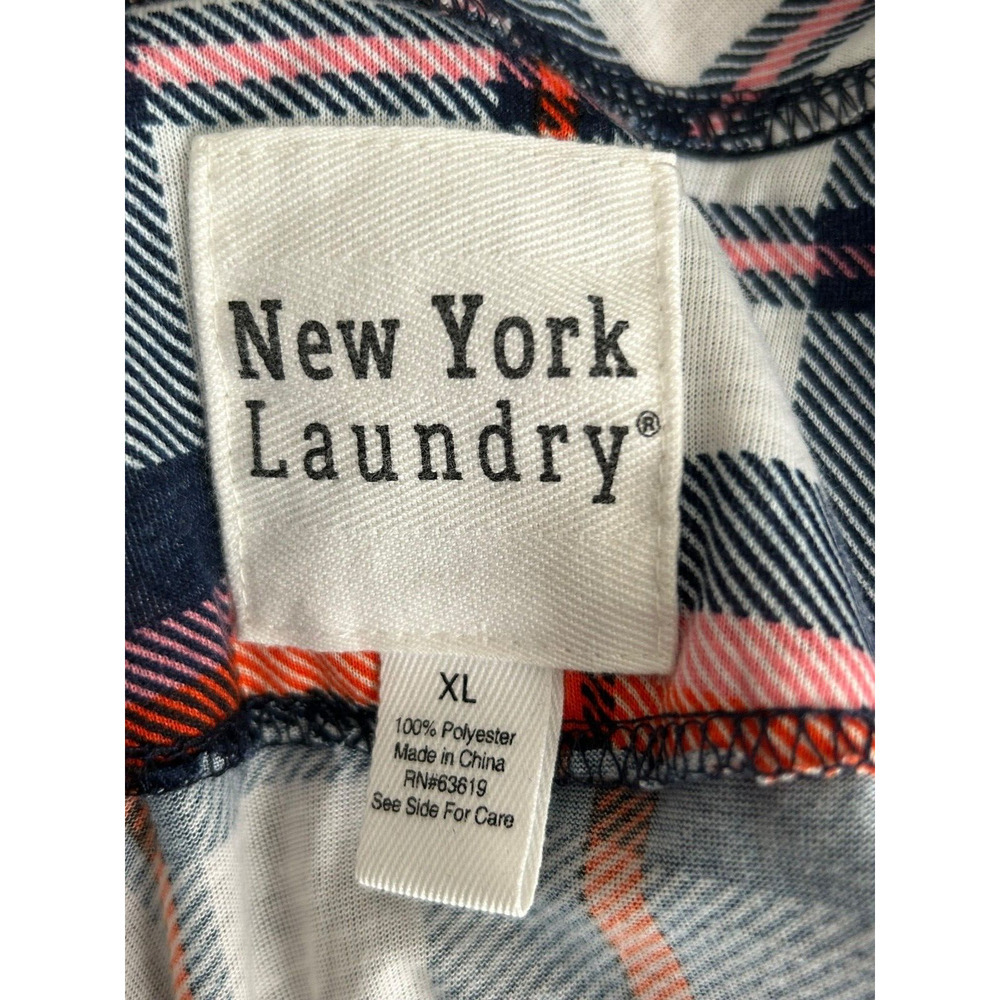 New York Laundry Sweater SZ XL Blue Plaid Roll Tab Sleeve Asymmetrical Cardigan - Picture 5 of 9